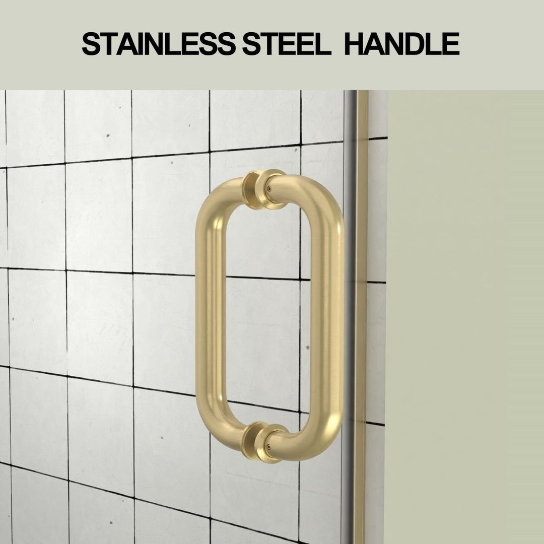 Gemini 24"x72" Frameless Shower Door in Brush Gold,Water Repellent Glass with Seal Strip Parts and Handle,Glass Hinged Image 5