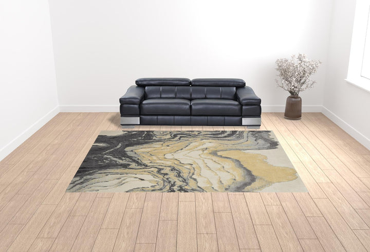 10 X 13 Gray Yellow And Ivory Area Rug Image 2