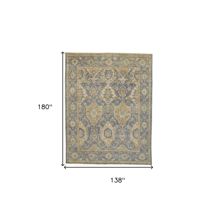 12 X 15 Blue Gold And Tan Wool Floral Hand Knotted Stain Resistant Area Rug With Fringe Image 5