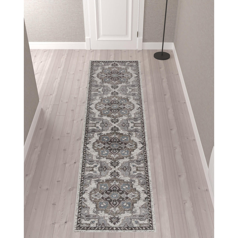 8 x 10 Taupe Medallion Power Loom Area Rug Image 2