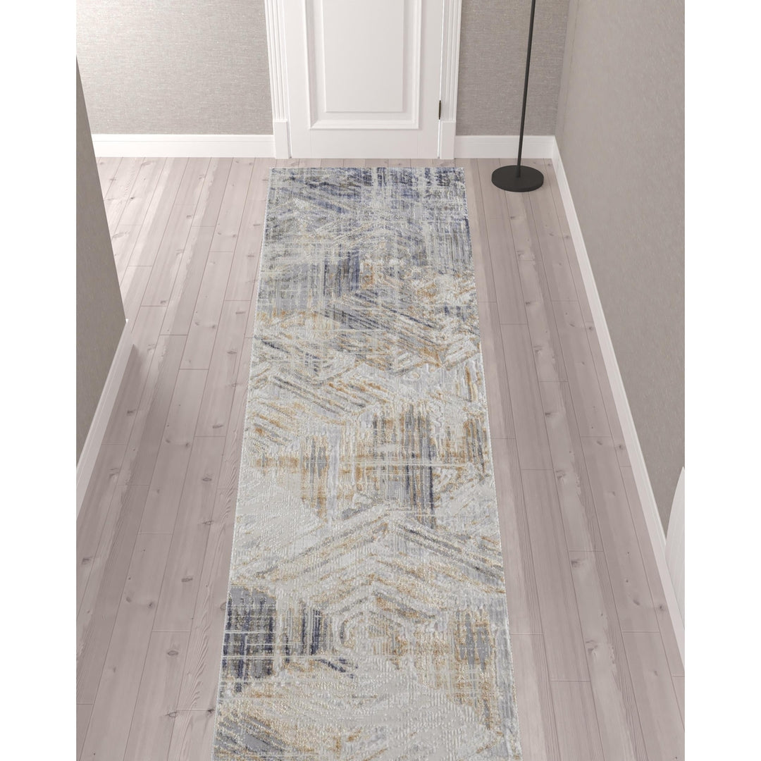 12 Tan Ivory And Gray Abstract Power Loom Distressed Runner Rug Image 7