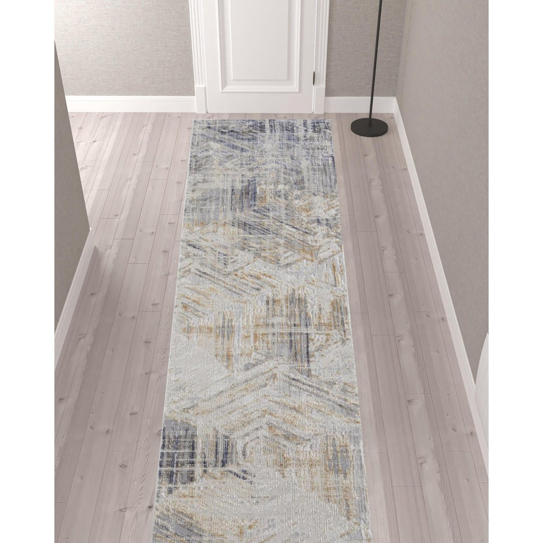 12 Tan Ivory And Gray Abstract Power Loom Distressed Runner Rug Image 1