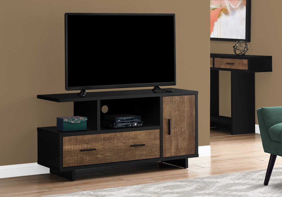 16" Brown and Black Cabinet Enclosed Storage TV Stand Image 1