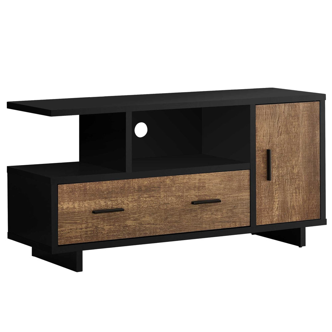 16" Brown and Black Cabinet Enclosed Storage TV Stand Image 4