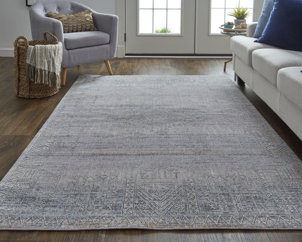 12 X 15 Gray Ivory And Orange Geometric Power Loom Distressed Stain Resistant Area Rug Image 10