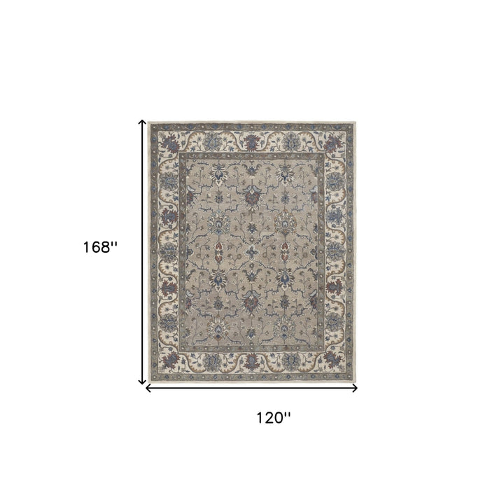 10 X 14 Taupe Ivory And Blue Wool Floral Tufted Handmade Stain Resistant Area Rug Image 6