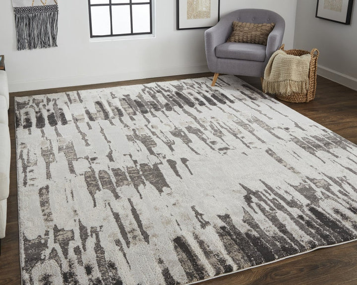 10 x 14 Gray and Ivory Abstract Power Loom Area Rug Image 4