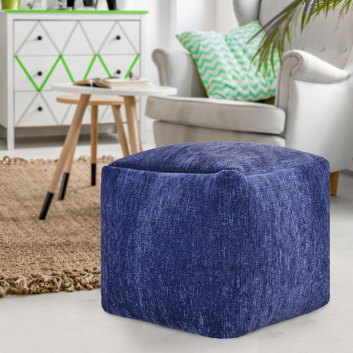 18" Gray Chenille Cube Pouf Ottoman Image 6