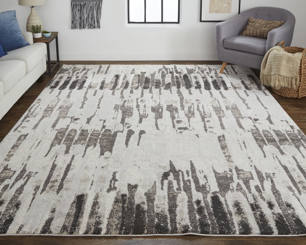 10 x 14 Gray and Ivory Abstract Power Loom Area Rug Image 10