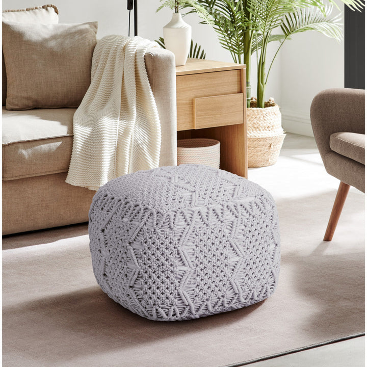 18" Black Cotton Blend Pouf Ottoman Image 9