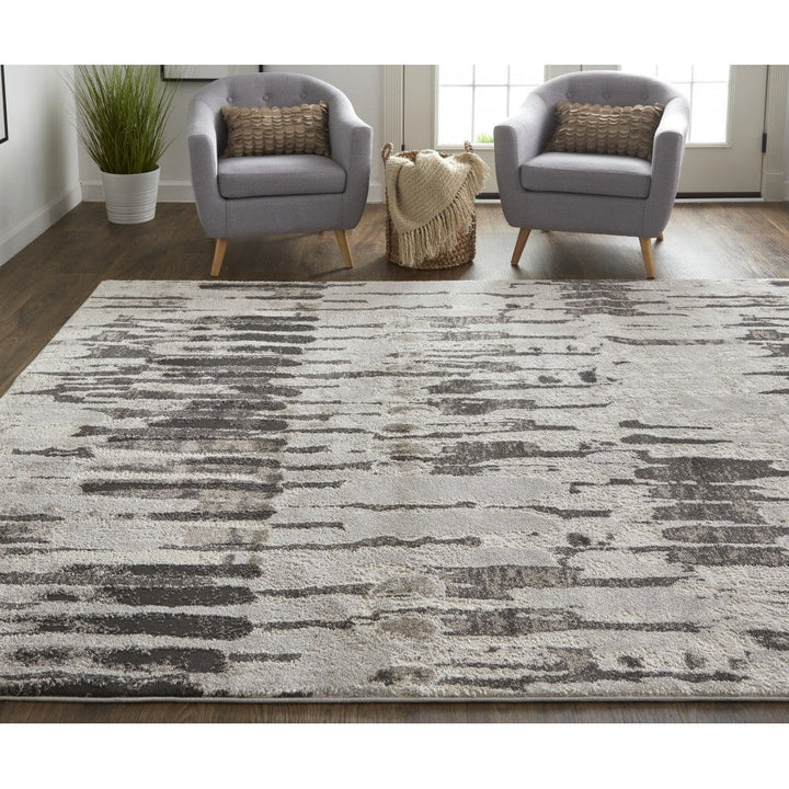 10 x 14 Gray and Ivory Abstract Power Loom Area Rug Image 12