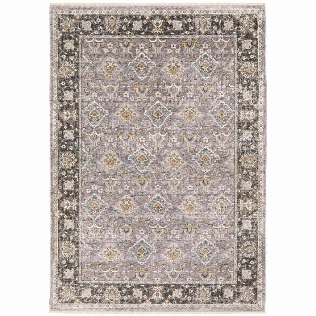 10 X 13 Grey And Blue Oriental Power Loom Stain Resistant Area Rug With Fringe Image 1