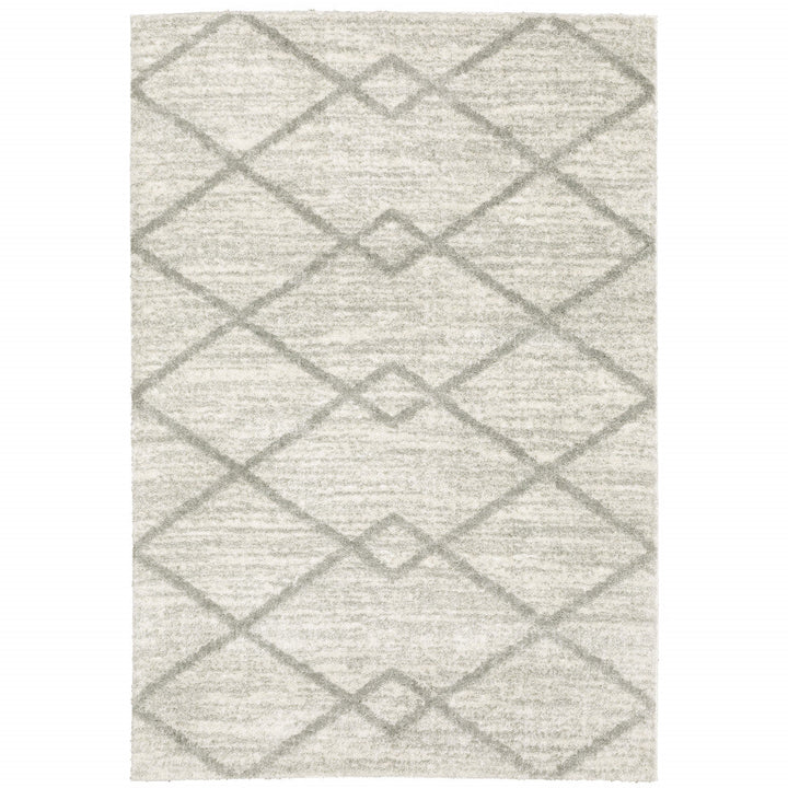 10 X 13 Ivory And Grey Geometric Shag Power Loom Stain Resistant Area Rug Image 1