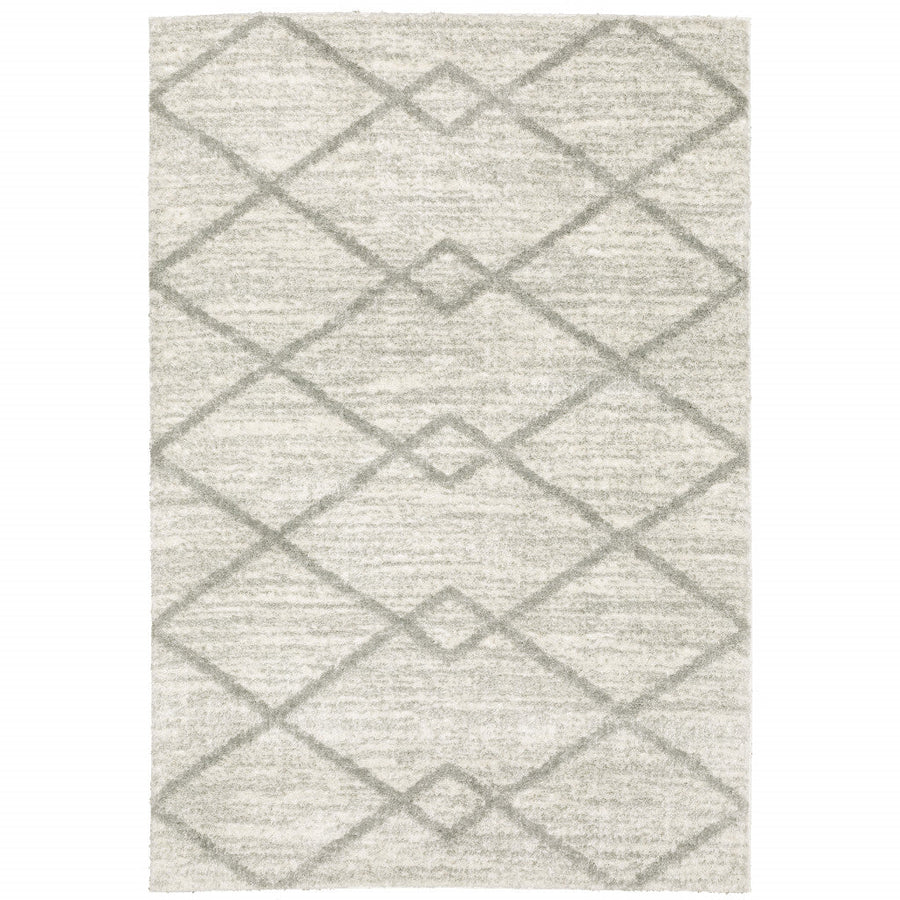 10 X 13 Ivory And Grey Geometric Shag Power Loom Stain Resistant Area Rug Image 1