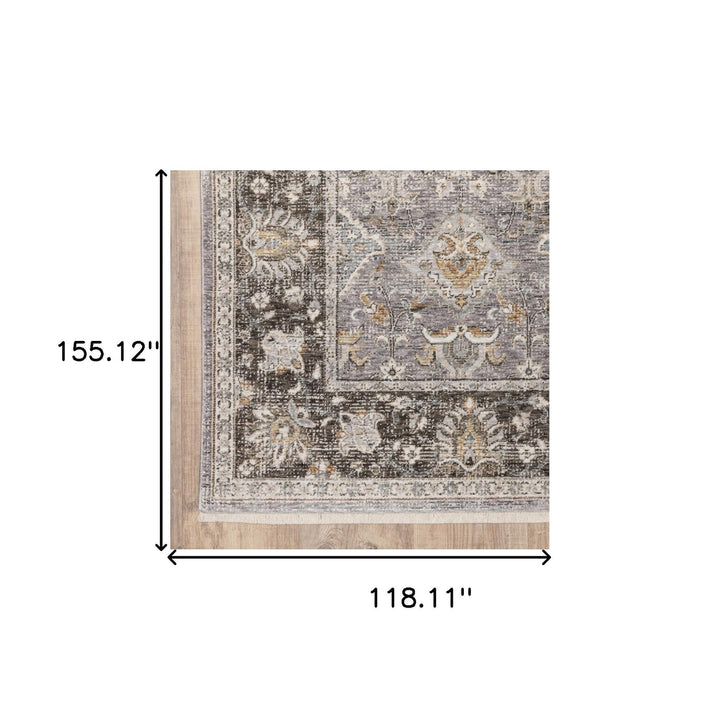 10 X 13 Grey And Blue Oriental Power Loom Stain Resistant Area Rug With Fringe Image 11