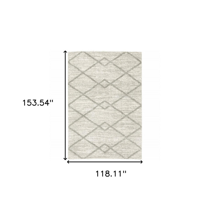 10 X 13 Ivory And Grey Geometric Shag Power Loom Stain Resistant Area Rug Image 10