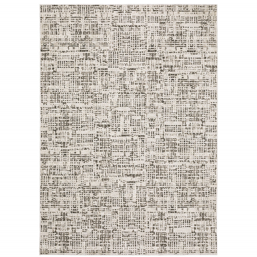 10 X 13 Ivory Grey Charcoal Brown And Beige Abstract Power Loom Stain Resistant Area Rug Image 1