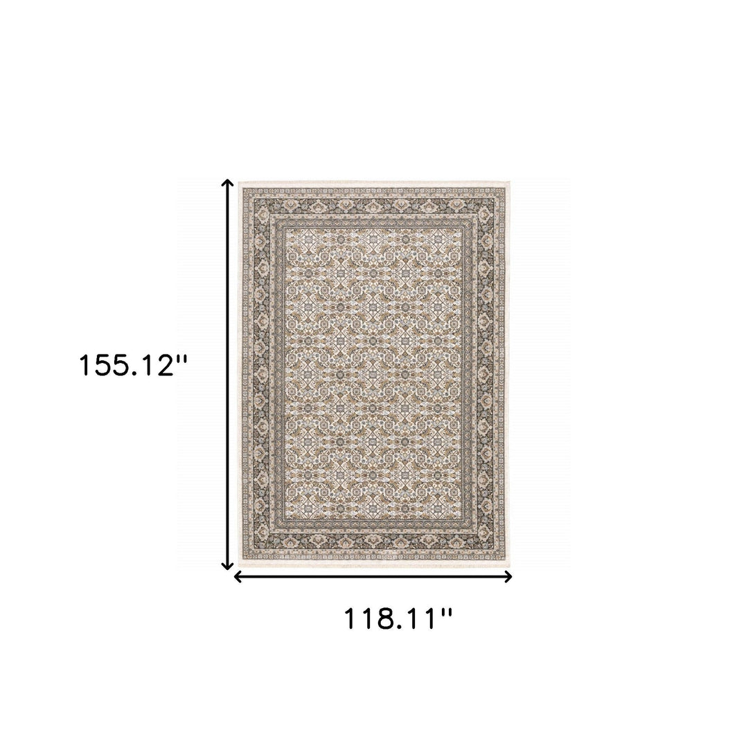 10 X 13 Ivory And Grey Oriental Power Loom Stain Resistant Area Rug With Fringe Image 10