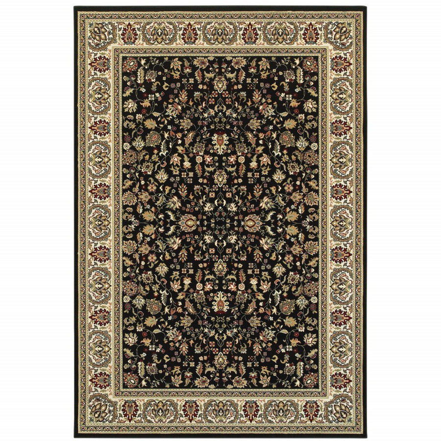 10 X 13 Black And Ivory Oriental Power Loom Stain Resistant Area Rug Image 1