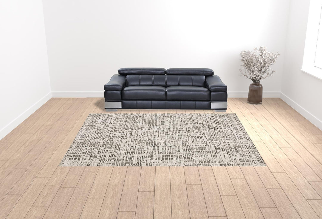 10 X 13 Ivory Grey Charcoal Brown And Beige Abstract Power Loom Stain Resistant Area Rug Image 10