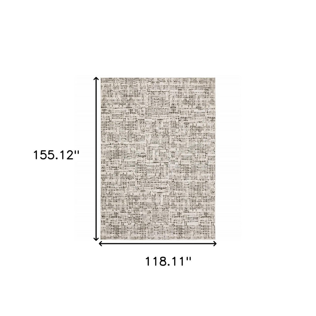 10 X 13 Ivory Grey Charcoal Brown And Beige Abstract Power Loom Stain Resistant Area Rug Image 11