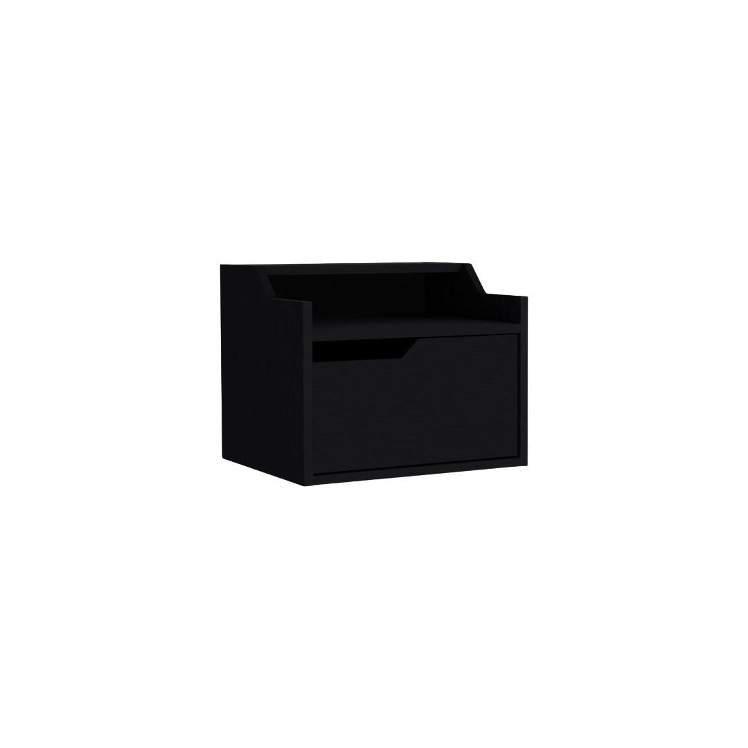 13" Black One Drawer Faux Wood Floating Nightstand Image 4