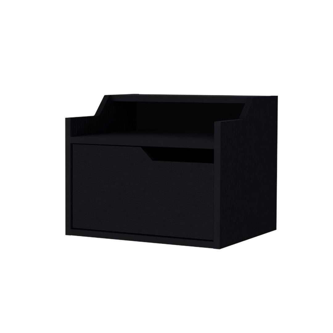 13" Black One Drawer Faux Wood Floating Nightstand Image 5