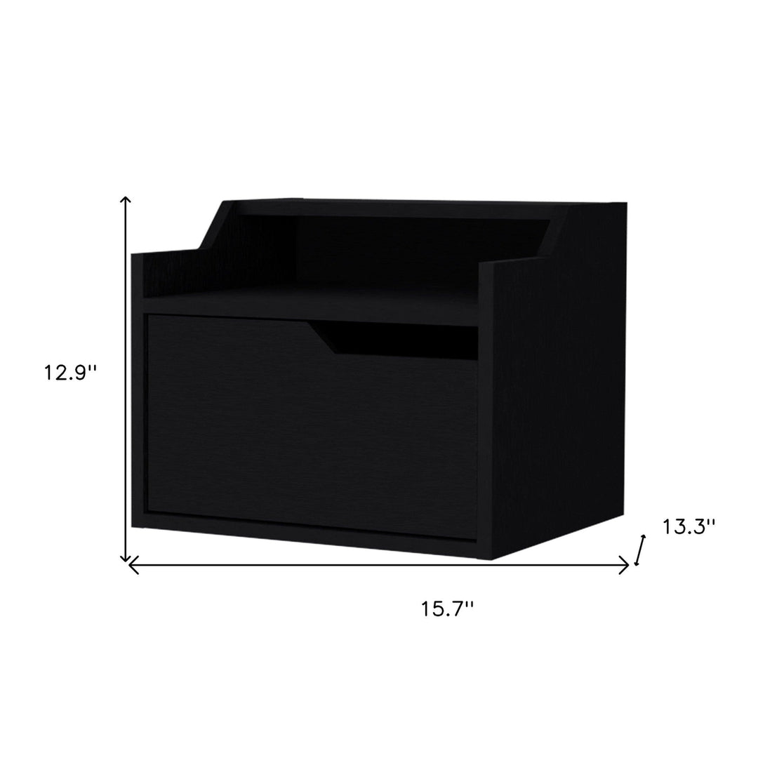 13" Black One Drawer Faux Wood Floating Nightstand Image 7