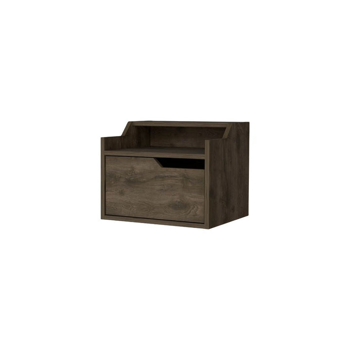 13" Brown One Drawer Faux Wood Floating Nightstand Image 4