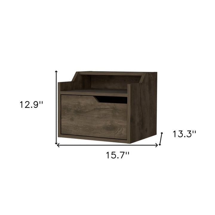 13" Brown One Drawer Faux Wood Floating Nightstand Image 8