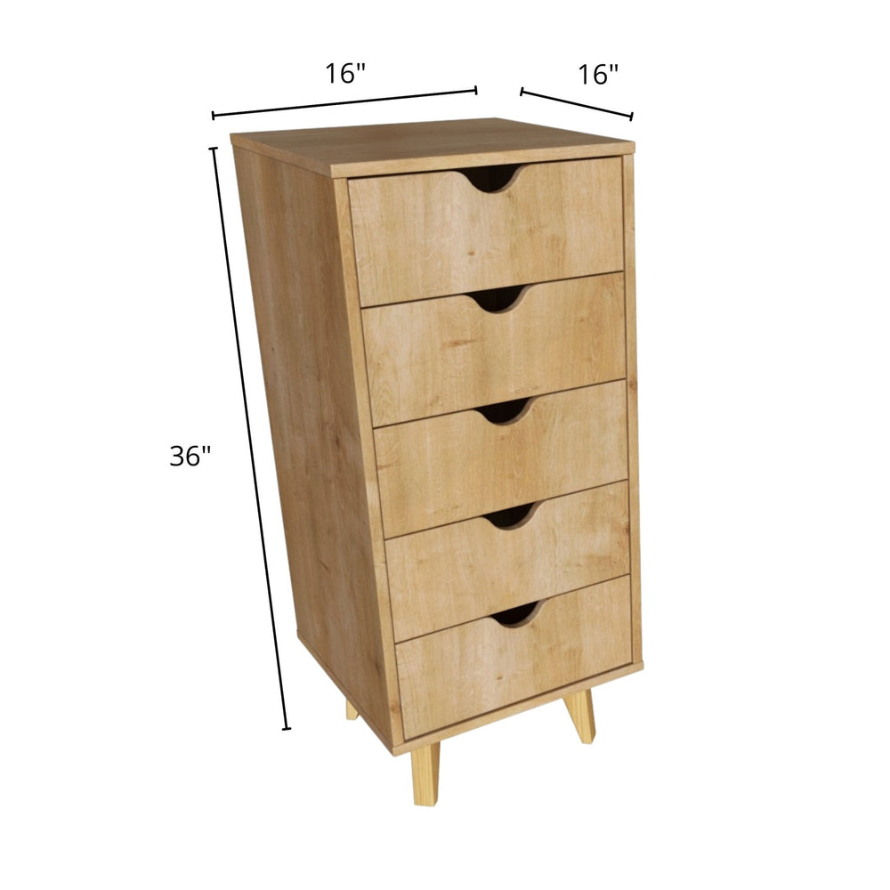 16" Natural Solid Wood Five Drawer Lingerie Chest Image 2