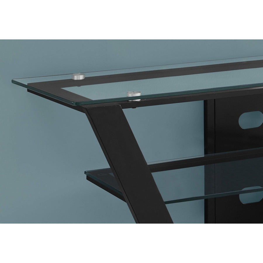 16" X 48" X 20.5" Black Tempered Glass Metal TV Stand Image 1