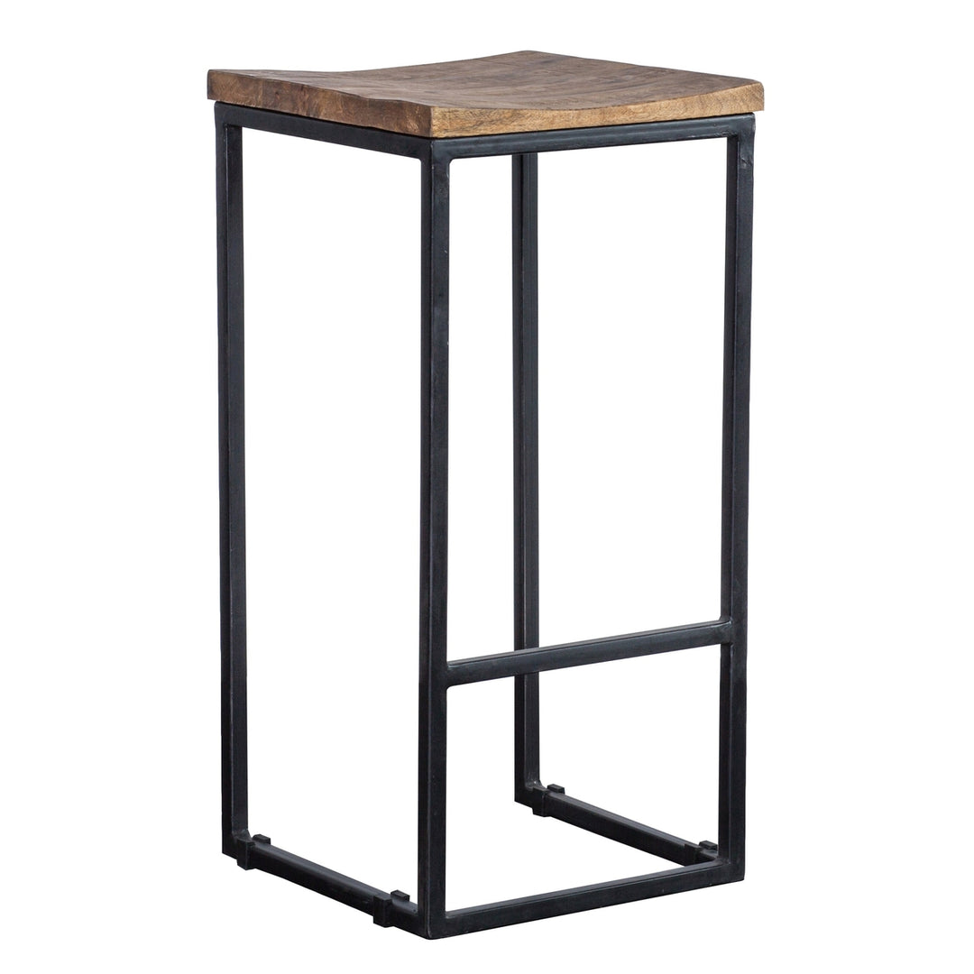 " Wood Brown And Black Iron Backless Counter Height Bar Chair Image 1