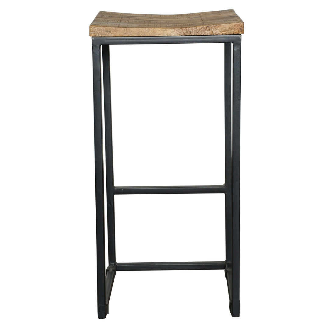 " Wood Brown And Black Iron Backless Counter Height Bar Chair Image 2