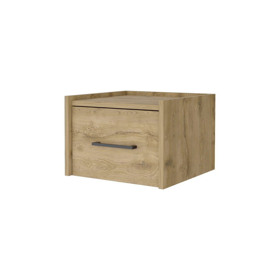 10" Beige One Drawer Faux Wood Floating Nightstand Image 1