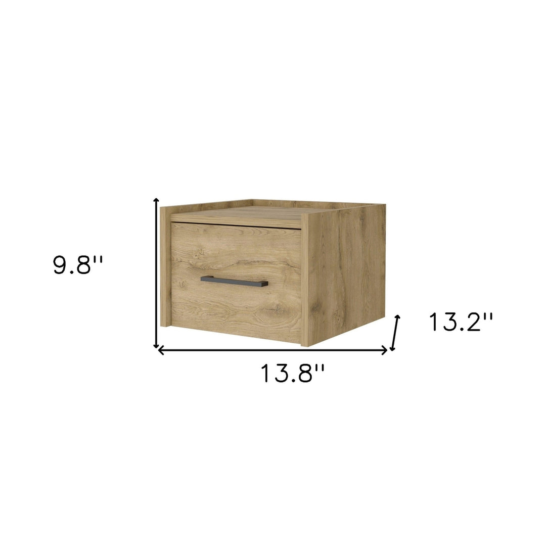 10" Beige One Drawer Faux Wood Floating Nightstand Image 4