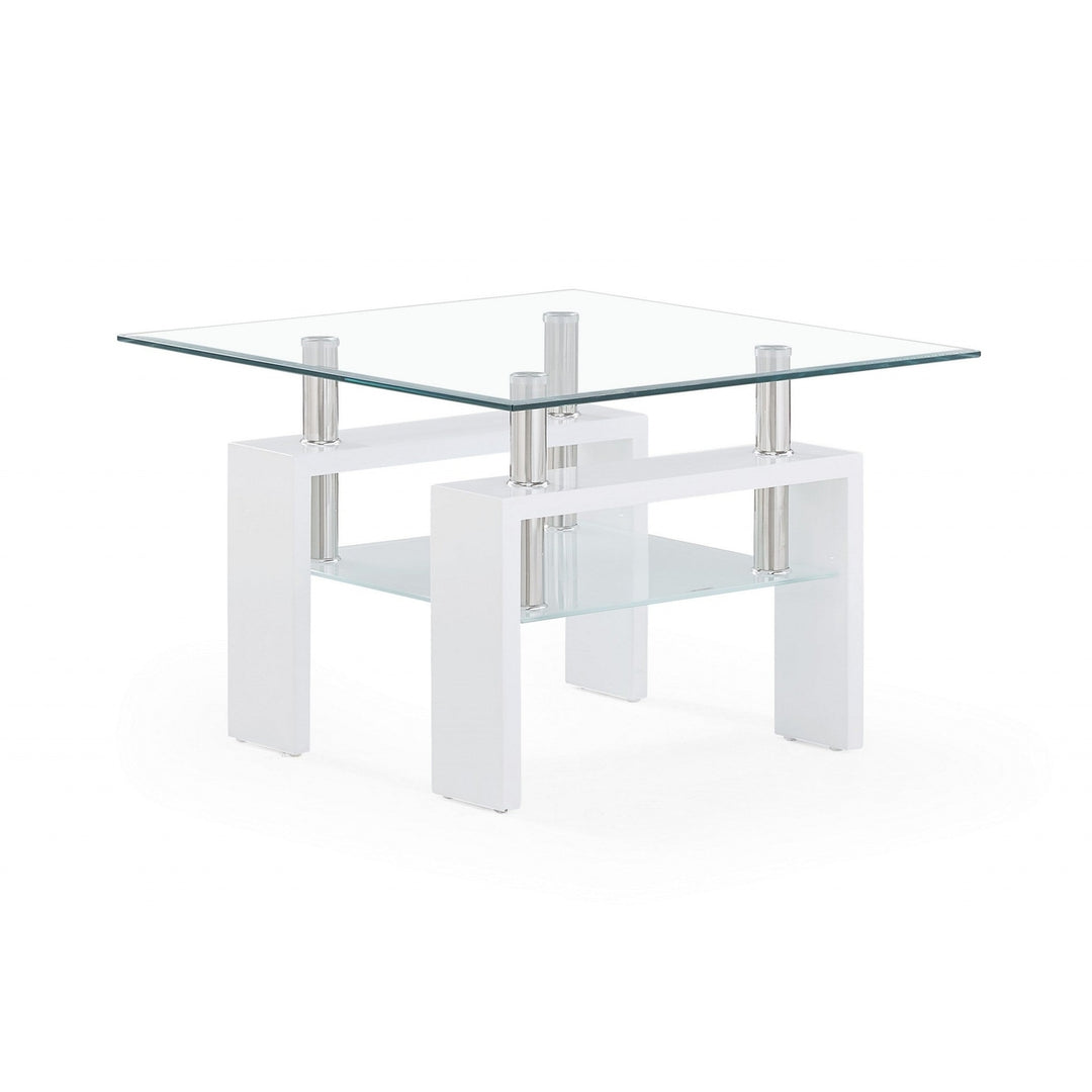 18" White And Clear Glass End Table Image 1