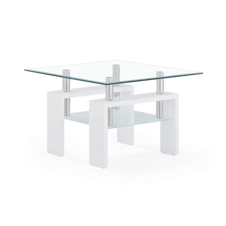 18" White And Clear Glass End Table Image 1