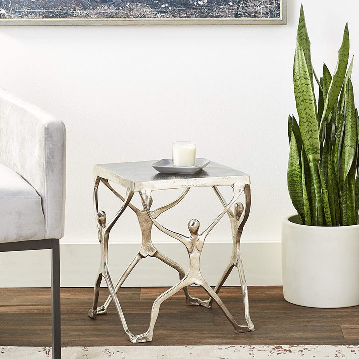 18" Silver And Antiqued White Aluminum Square End Table Image 2