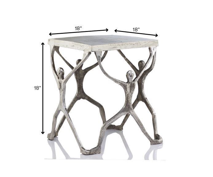 18" Silver And Antiqued White Aluminum Square End Table Image 3