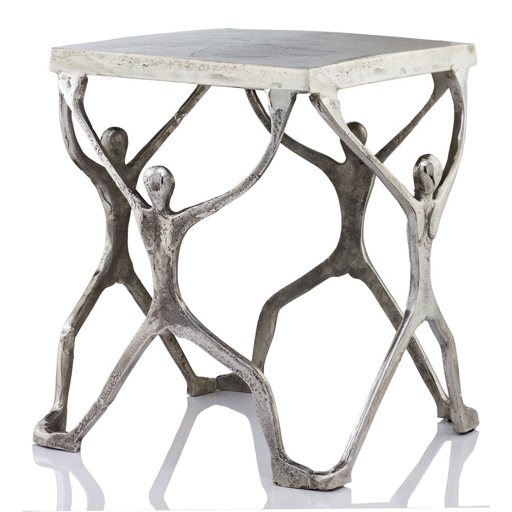 18" Silver And Antiqued White Aluminum Square End Table Image 4