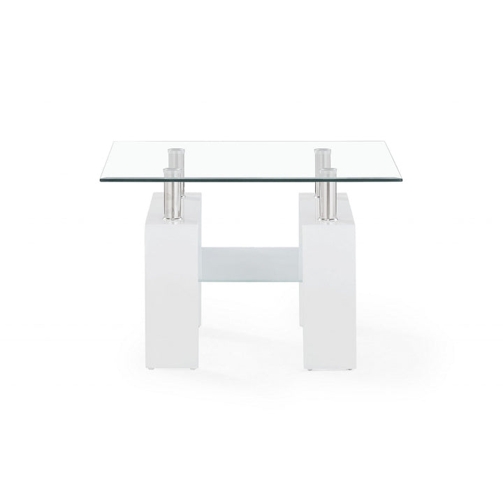 18" White And Clear Glass End Table Image 2