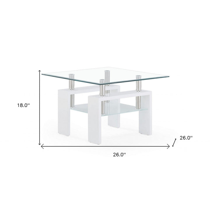 18" White And Clear Glass End Table Image 3