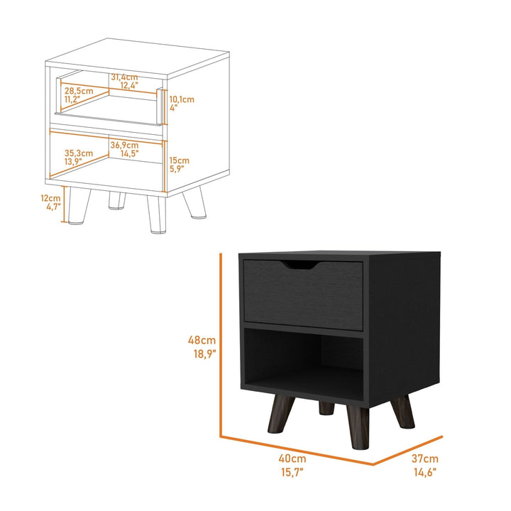 19" Black One Drawer Faux Wood Nightstand Image 3