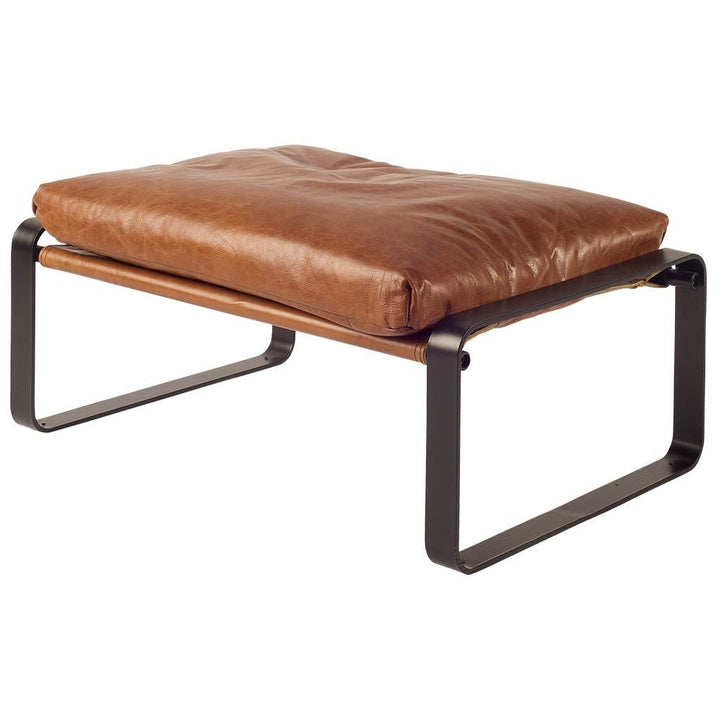 19" Brown Faux Leather Ottoman Image 1