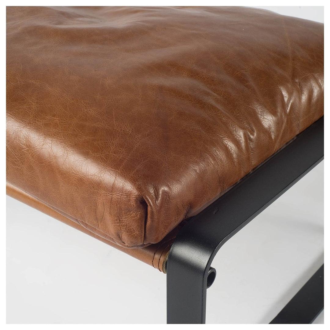 19" Brown Faux Leather Ottoman Image 2