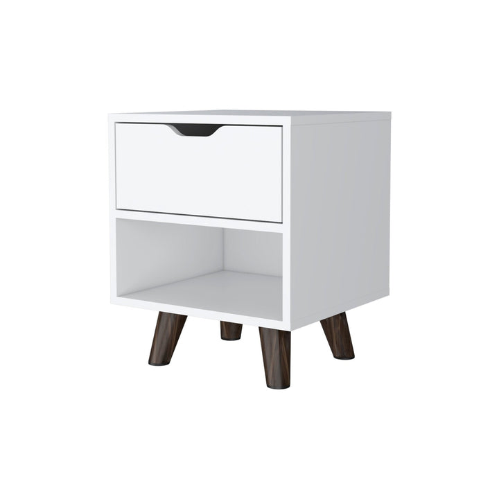 19" White One Drawer Faux Wood Nightstand Image 1