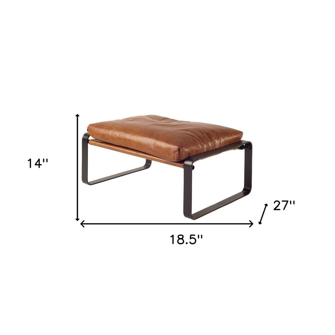 19" Brown Faux Leather Ottoman Image 4