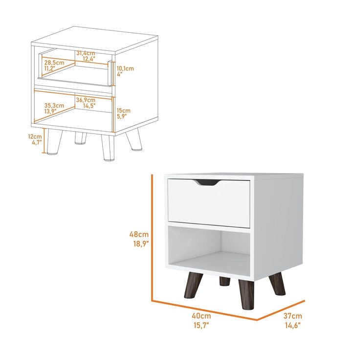 19" White One Drawer Faux Wood Nightstand Image 3