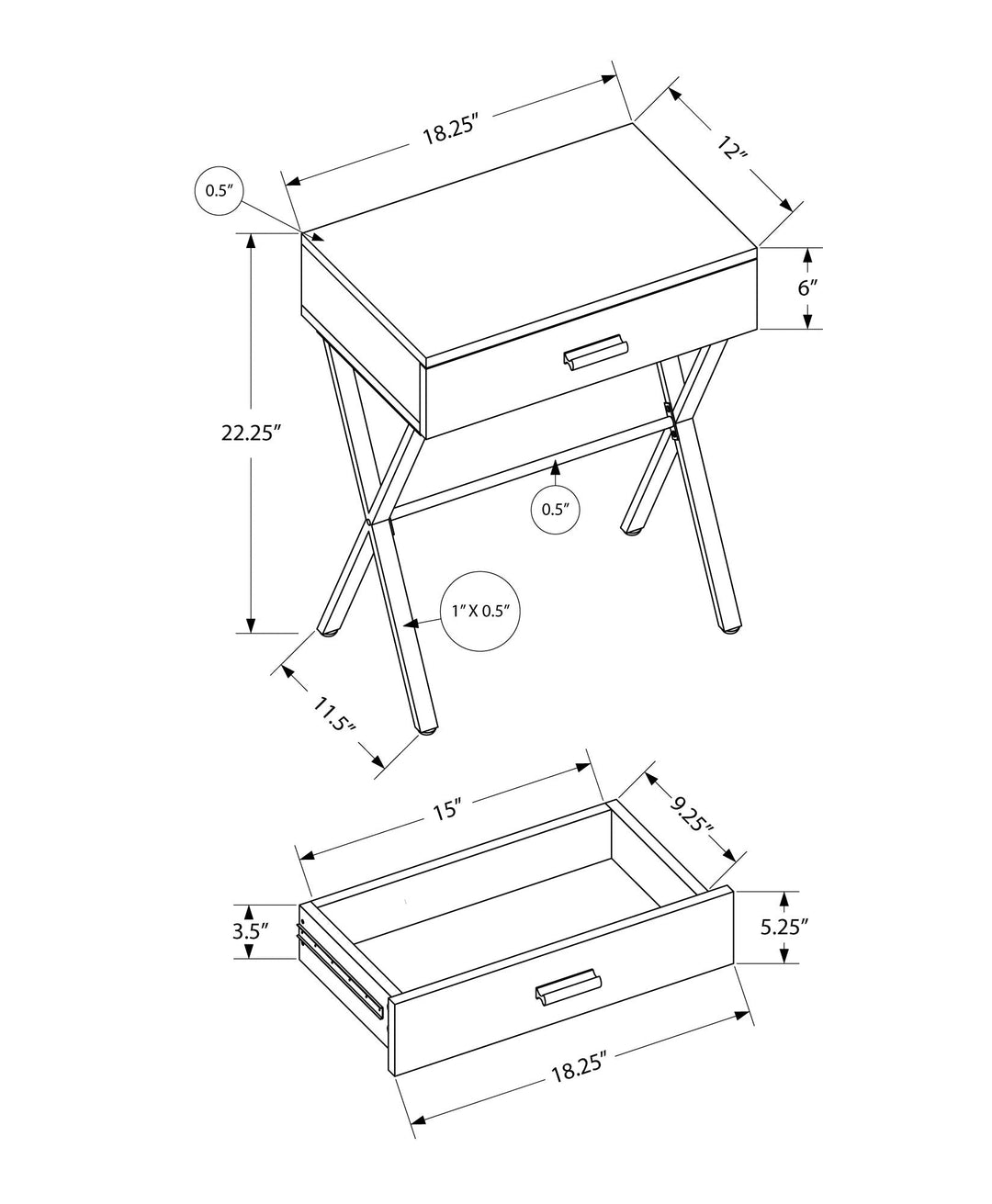 22" Black End Table With Drawer Image 5